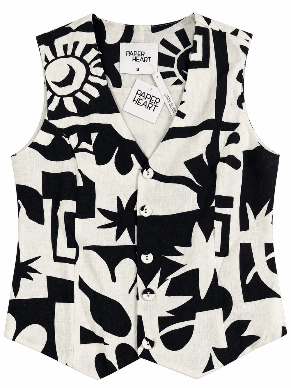 NWT Paper Heart Linen Blend Tailored Waistcoat Vest - Small